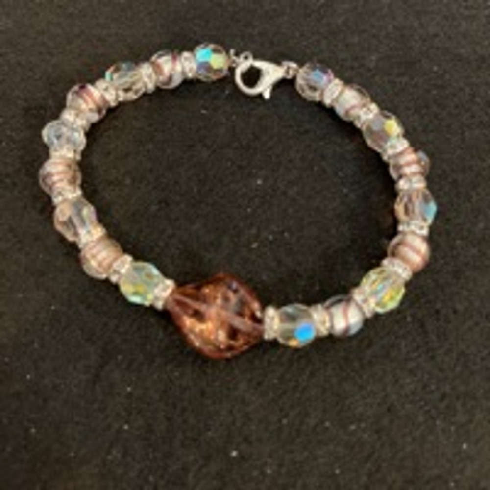 Murano Glass Beaded Bracelet Brown And Silver One Size